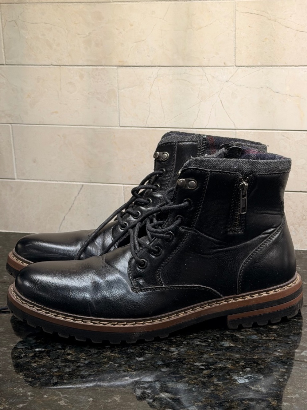 Madden NYC Men's Devon Black Lace-Up Boots with Side Zip